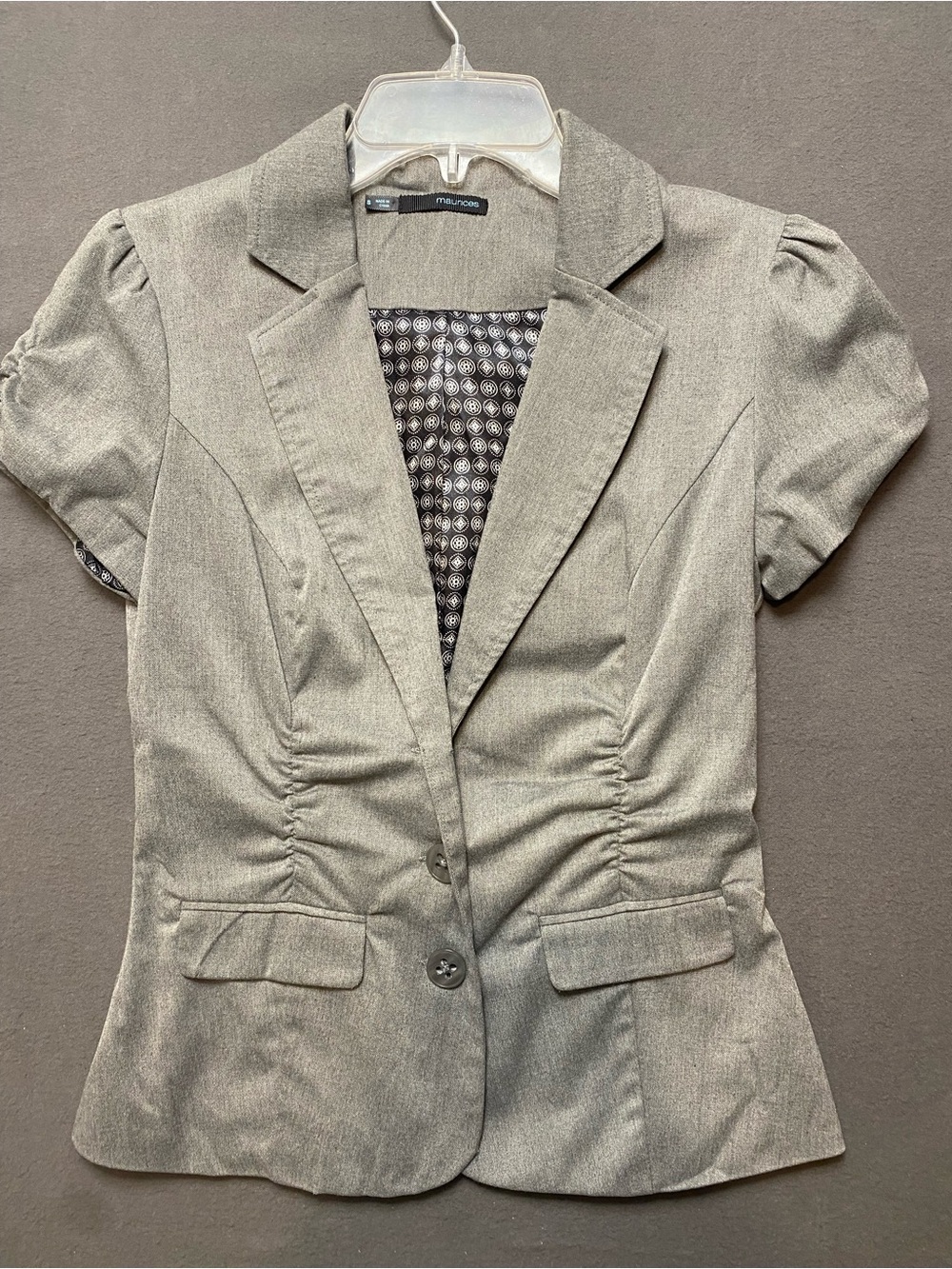 Maurices Women’s Light Gray Short-Sleeve Ruched Waist Blazer Size Small